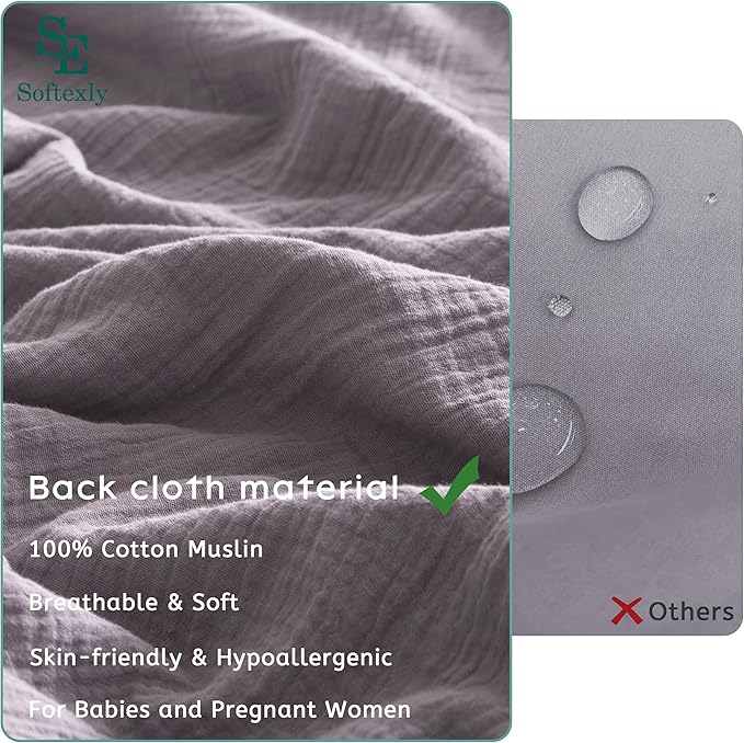 SE SOFTEXLY Muslin Duvet Cover Queen Size, 100% Washed Cotton Duvet Cover Set, Ultra Soft Comforter Cover Linen Like, 3 Pieces Minimalist Gauze Duvet Cover with 2 Pillowcases, 90"x90", Purple Grey