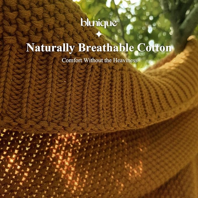 100% Cotton Cable Knit Throw Blanket, Lightweight Soft Knit Blanket for Sofa Couch Bed, Breathable All-Season Throw, Cozy Decorative Blanket, 50 x 60 Inch,Mustard