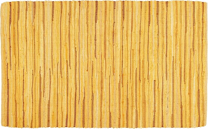 Ramanta Home 100% Cotton Hand Woven Tonal Chindi Rag Rug 3'x5' - Mustard, Recycled Reversible Rugs, Boho Rustic Farmhouse Rugs for Living Room, Dinning Room, Kitchen Floor Mats - 36"x60"