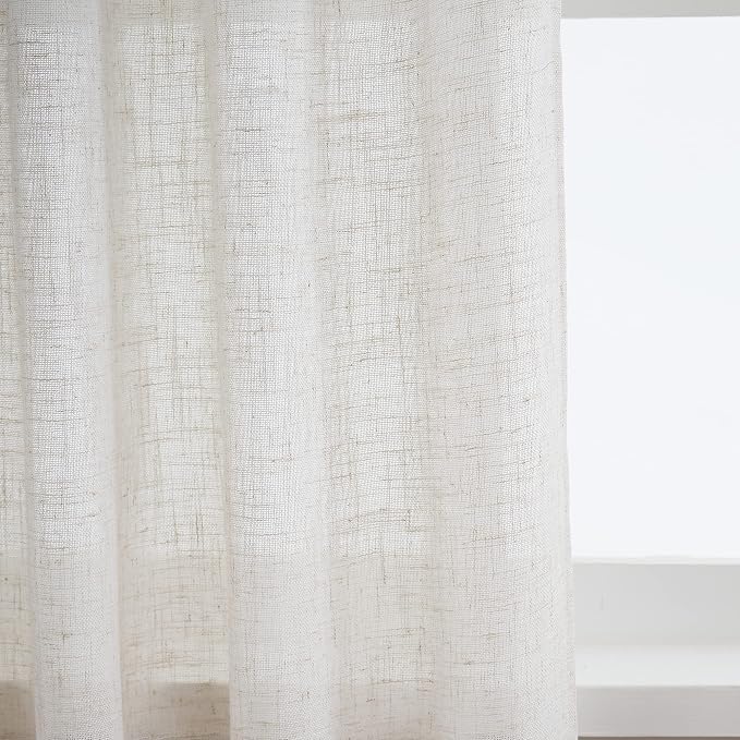 Linen Semi Sheer Curtains Tab Top Light Filtering Elegant Curtains & Drapes for Bedroom (Natural, 52" W x 63" L, Pack of 2)