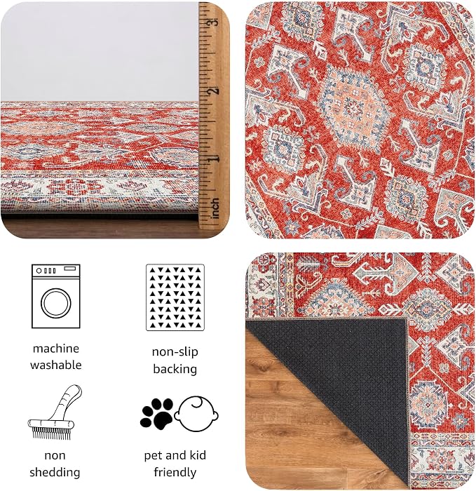 Keen Home Design 8x10 Rug - Machine Washable Area Rug with Non-Slip Backing, Ideal for Living Room, Dining Room, Bedroom - Vintage, Easy Clean, Durable, Low Pile Rug - (8' x 10')