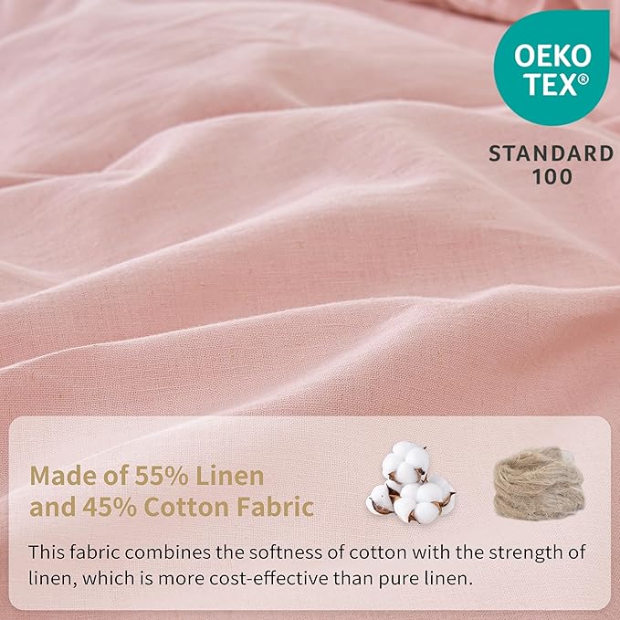 BISELINA Linen Sheet French Flax Flat Sheet Only 55% Euro Linen 45% Cotton Basic Style Solid Color Soft Breathable Farmhouse Top Sheet 1-Piece (King, Pale Pink)