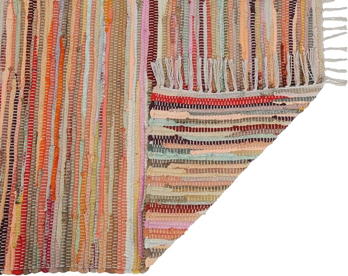 Cotton Rag Rug 24x36'' | 2x3' Multicolor Area Rug - Hand Woven, Washable & Reversible with Tassels - Perfect for Living Room, Kitchen, Entryway, or Bedroom (Multi Color)