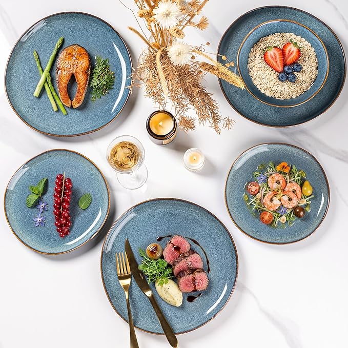 AmorArc Ceramic Dinnerware Sets,Handmade Reactive Glaze Stoneware Plates and Bowls Sets,Highly Scratch Resistant | Dishwasher & Microwave Safe Dishes Set,Service for 8 (24pc)