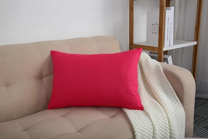 TangDepot Cotton Solid Throw Pillow Covers, 12" x 18" , Watermelon Red, 1 Count (Pack of 1) | 100% cotton, same-color zip, machine wash & air dry. For living room, bedroom, office, car. 42 colors, 91 sizes. Cover only.