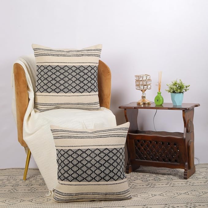 Trade Star Handloomed Pillow Cover Set of 2 Cushion Covers Decorative Throw Pillow Cases Cotton Premium Quality Pillow Shams Farmhouse Decor 18x18 Inches