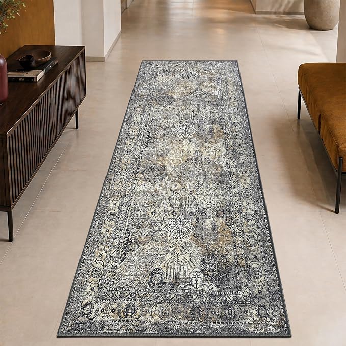 Keen Home Design 30"x144" Rug - Machine Washable Runner Rug with Non-Slip Backing, Ideal for Hallway, Entryway, Kitchen, Laundry Room - Vintage, Easy Clean, Durable, Low Pile - (2'6" x 12')