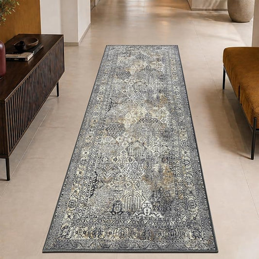 Keen Home Design 30"x120" Rug - Machine Washable Runner Rug with Non-Slip Backing, Ideal for Hallway, Entryway, Kitchen, Laundry Room - Vintage, Easy Clean, Durable, Low Pile - (2'6" x 10')