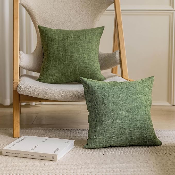 Home Brilliant 2 Pack Lined Linen Solid Textured Large Throw Euro Pillow Sham 26x26 Cushion Pillow Cover for Couch Floor Decor, 26 x 26 inch, Green