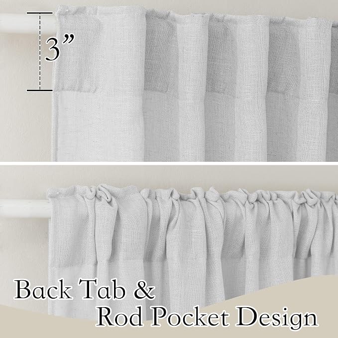 RYB HOME Linen Sheer Curtains for Living Room Privacy Semi Sheer Window Drapes for Bedroom Photography Backdrop Bathroom Home Office, Dove Grey, 2 Panels