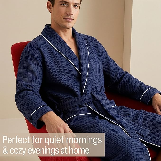 Get Trend Waffle Robes for Men M-3XL, Lightweight Soft Bathrobes, Cozy House Coat for Spa, Shower & Hotel