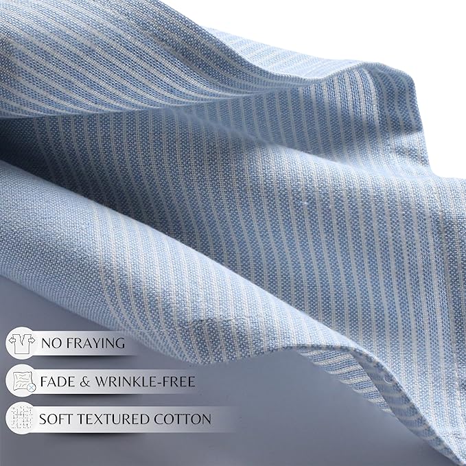 Ramanta Home Cloth Napkins Set of 4 18x18 Inches - Spring Basket Decor Block Striped Dinner Napkins for Easter Farmhouse Wedding, Washable Soft Cotton Durable Table Linen -Everyday Use - Light Blue