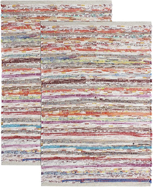 COTTON CRAFT Cotton Chindi Rag Rug - 2 Pack - Boho Farmhouse Rustic Area Accent Throw Rug - Handwoven Reversible Natural Recycled Yarn - Living Room Den Study Home Décor Gift -20 x 32 in - Multi Color