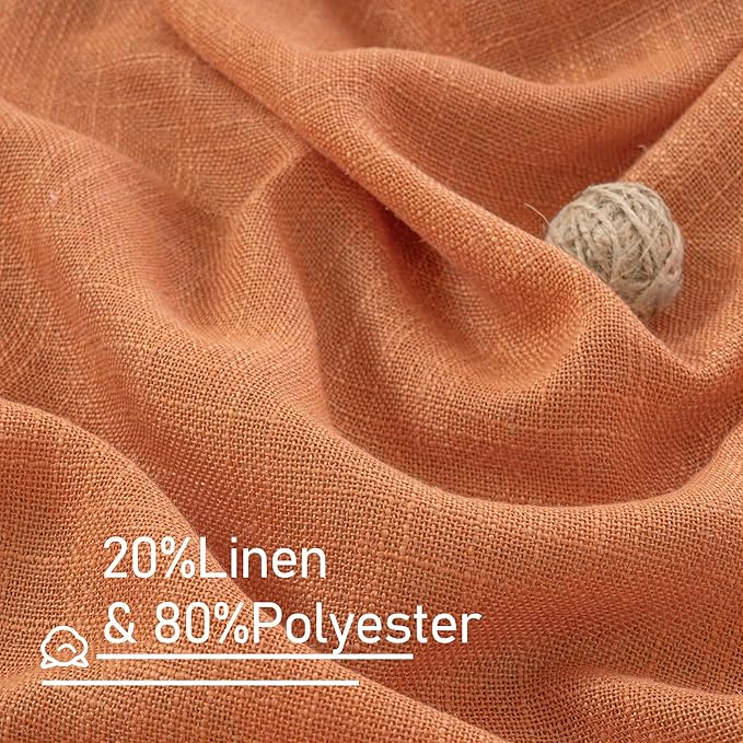 LAMIT Burnt Orange Sheer Linen Curtains, 108 inch Light Filtering Semi Sheer Panels Back Tab and Rod Pocket Fall Decor Drapes for Bedroom/Living Room, 2 Panels, 52 x 108 Inch