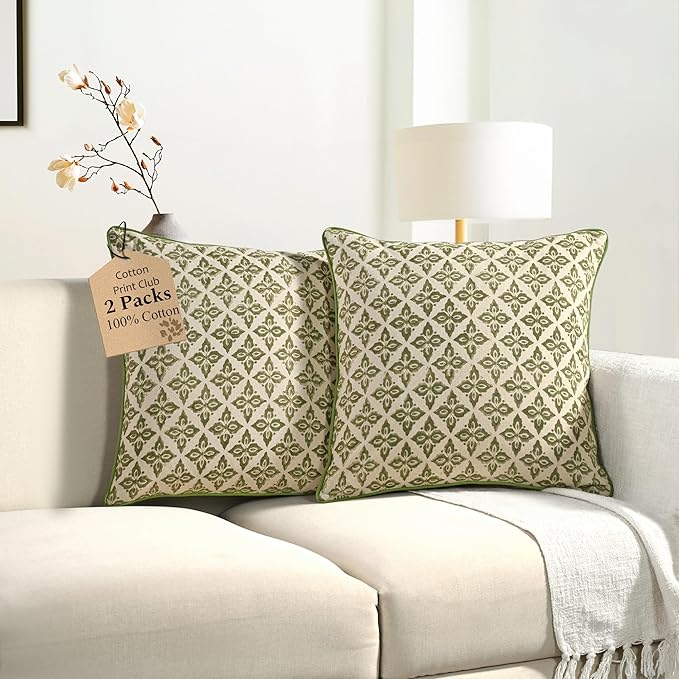 CPC Vintage Petal Trellis Throw Piping Pillow Covers for Couch 24"x24" Inch Pillows for Living Room 100% Cotton Boho Cute Flower Cushion Covers Gift for Spring, Mother's Day