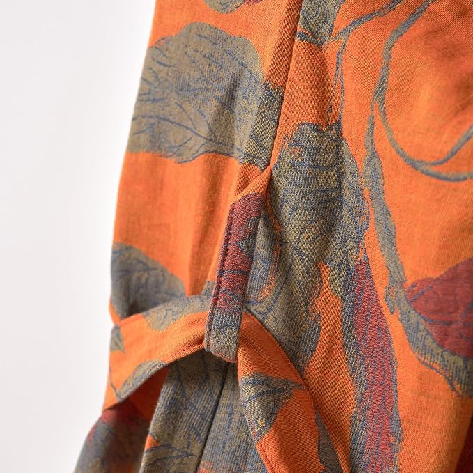 100% Cotton Gauze Ginkgo Leaf Kimono Robe, Long Knit Loose Bathrobe Nightgown Ladies Loungewear Sleepwear for Women