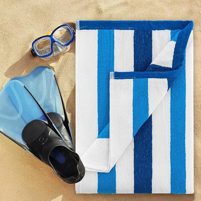 CASA COPENHAGEN Monaco Beach Towels Designed in Denmark Rough and Tough, Quick Dry, for Pool, Bath & Shower 30x60 inches 4 Pieces Cotton Beach Bath Towels Set - Navy Blue