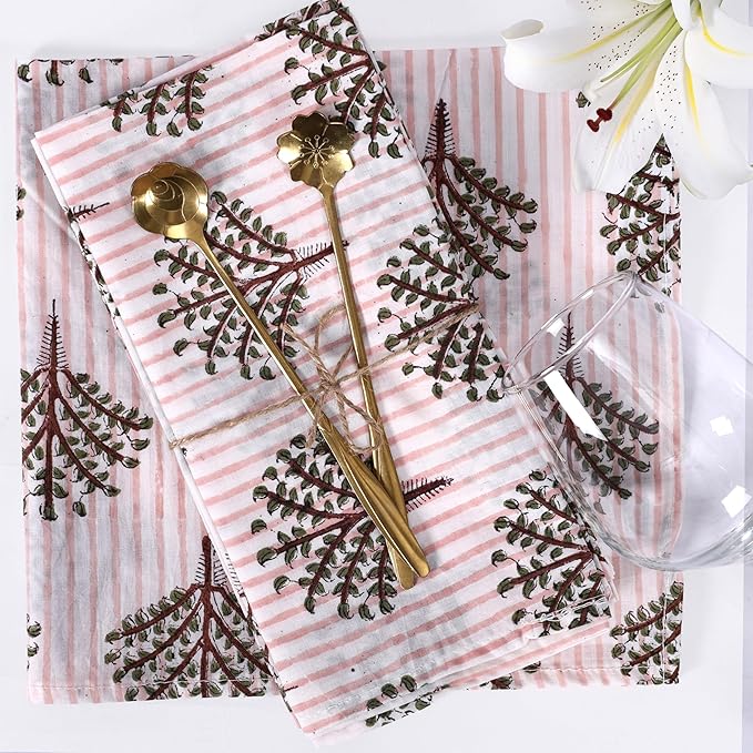 The Home Talk 100% Cotton Fall Cloth Designer Dinner Napkins, Handblock Print, Washable Durable Linen for Everyday Use Wedding Parties Outdoors Thanksgiving I 18 X 18 Inches I Set of 6 | Palm