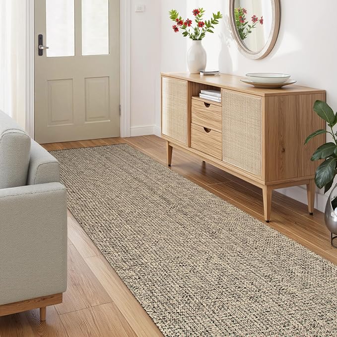 LEEVAN Hallway Runner Rug 12 ft, Cotton Woven Washable Runners Rug, Natural Braided Low Pile Kitchen Runner Rugs, Modern Bathroom Rugs Long Front Door Floor Carpet for Classroom