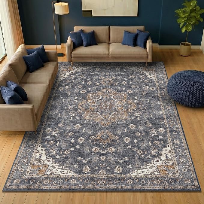 Keen Home Design 9x12 Rug - Machine Washable Area Rug with Non-Slip Backing, Ideal for Living Room, Dining Room, Bedroom - Vintage, Easy Clean, Durable, Low Pile Rug - (9' x 12')
