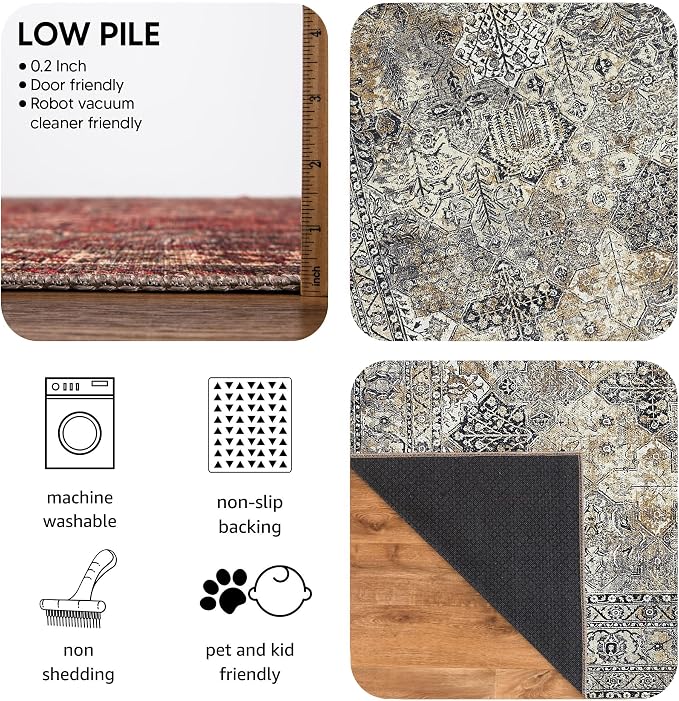 Keen Home Design 2x3 Rug - Machine Washable Entry Rug with Non-Slip Backing, Ideal for Enteryway, Kitchen, Bathroom, Laundry Room - Vintage, Easy Clean, Durable, Low Pile Rug - (2' x 3')