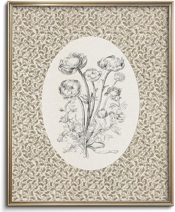 Vodefoad Neutral Vintage Floral Art Print, Cottage Canvas Wall Art for Home Decor, Farmhouse Paintings Art Picture Aesthetic for Bedroom Bathroom Living Room Office Decor - 8x10Inch Unframe