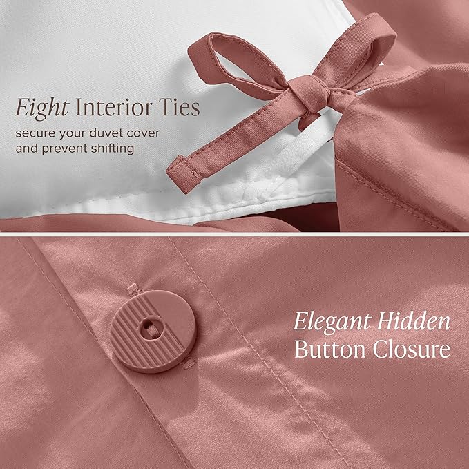Bare Home 100% Organic Cotton Full Duvet Cover Set - Crisp Percale Weave - Lightweight & Breathable - Cooling Duvet Cover Set (Full, Dusty Rose)