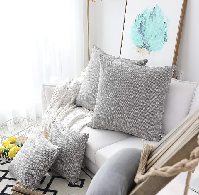 Kevin Textile 2 Pack Decorative Linen Throw Pillow Covers, Neutral Outdoor Pillows Cover Large Cushion Cases Boho Farmhouse Decor for Couch Chair Bedroom, 24 x 24 inches, 61cm, Grey