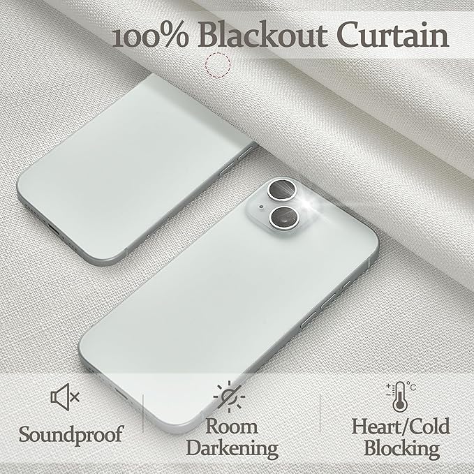 Pinch Pleated Black Out Curtains 84 Inch Long for Living Room, Beige White Thick Linen Memory Trained Boho Bedroom Darkening Curtain 84 Inch Length 2 Panel Set Double Layer Thermal Viral Window Drapes