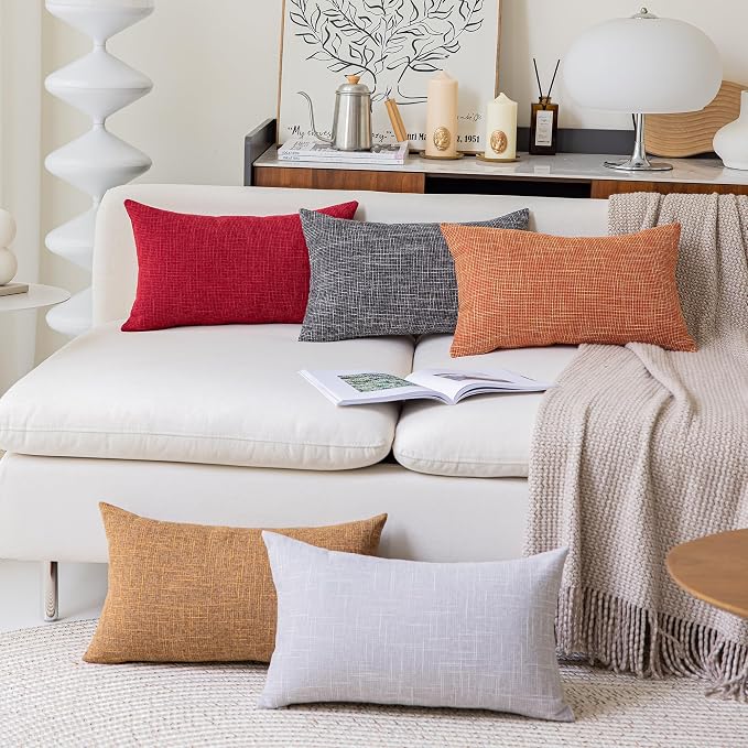 Kevin Textile Decorative Super Soft Lumbar Throw Pillow Cover Cushion Case, 2 Pieces, (12 x 20 inch, Grey White)