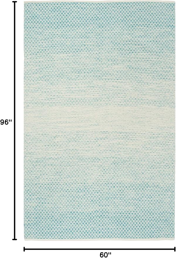 SAFAVIEH Montauk Collection Area Rug - 5' x 8', Turquoise & Ivory, Handmade Cotton, Ideal for High Traffic Areas in Living Room, Bedroom (MTK601E)