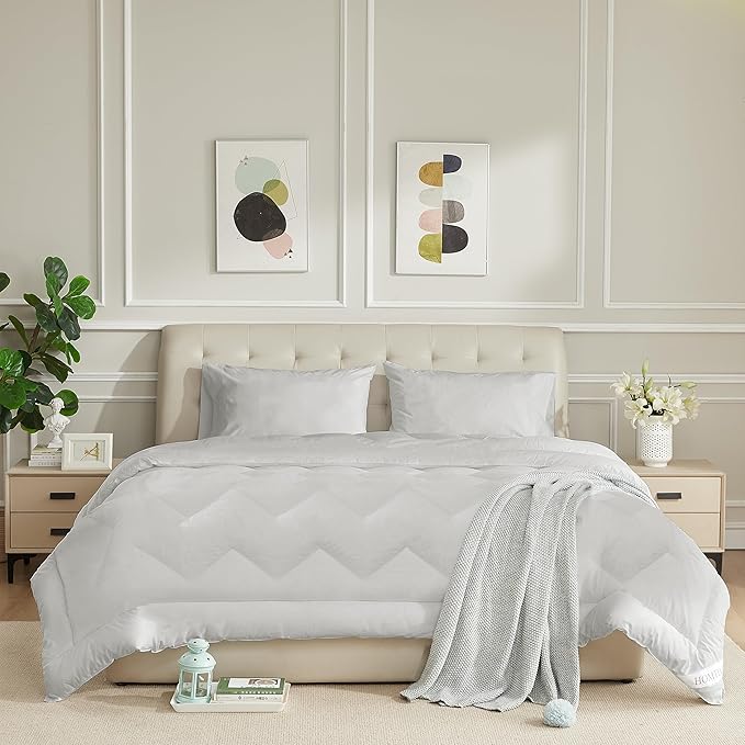 Twin Size Duvet Insert - All Season 100% Cotton Shell Comforter - Quilted Fluffy Down Alternative Duvet Insert - Light Gray - Soft Breathable & Lightweight with 4 Corner Tabs