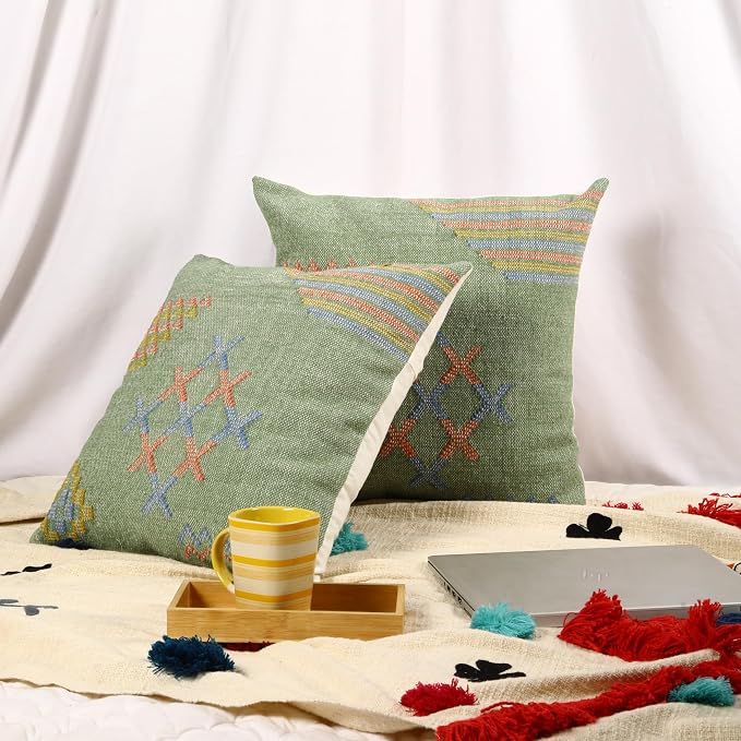 Trade Star 100% Cotton Cushion Cover Sabra Kilim Cushion case Set of 2 Throw Pillow Covers Handwoven Pillowcase Handloomed Decorative 18x18 Inches