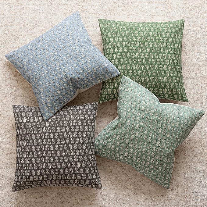 Foindtower Set of 2 Decorative Vintage Floral Print Throw Pillow Covers Neutral Modern Farmhouse Cushion Covers Boho Home Decor For Sofa Couch Chair Bedroom Living Room Outdoor,20×20 Inch,Forest Green