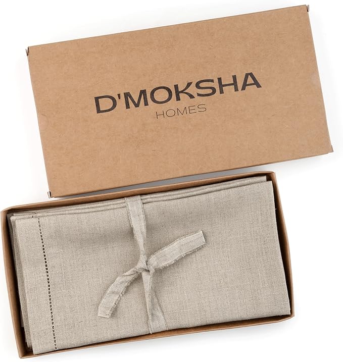 Signature Linen™ by D'Moksha Natural Dinner Napkins Set of 8, 20 x 20 Inch Cloth Napkins, 100% Pure Linen, Hemstitch, Machine Washable Table Napkins- Summer, Father's Day