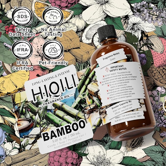 HIQILI Bamboo Fragrance Oil for Candle & Soap Making - 5.07 Fl Oz | Suitable for Essential Oils Diffuser, DIY Room Air Fresheners, Long-Lasting New Car Scent, Graduated Dropper Included