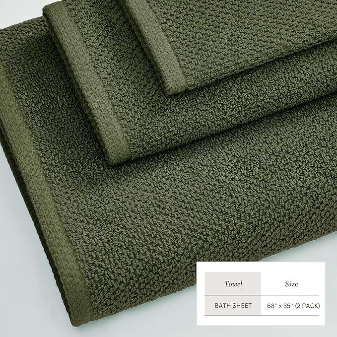 Great Bay Home 100% Cotton Oversized 2 Pack 68x35 Extra Large Towel Set - Absorbent, Quick-Drying, Durable Oversized Bath Sheets for Bathroom Décor (Forest Green)