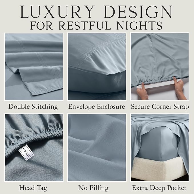 KARISSA MAE Pure Viscose from Bamboo Standard Size Pillowcase Set | 100% FSC Certified | Luxuriously Soft | Cooling | [Chambray Blue]