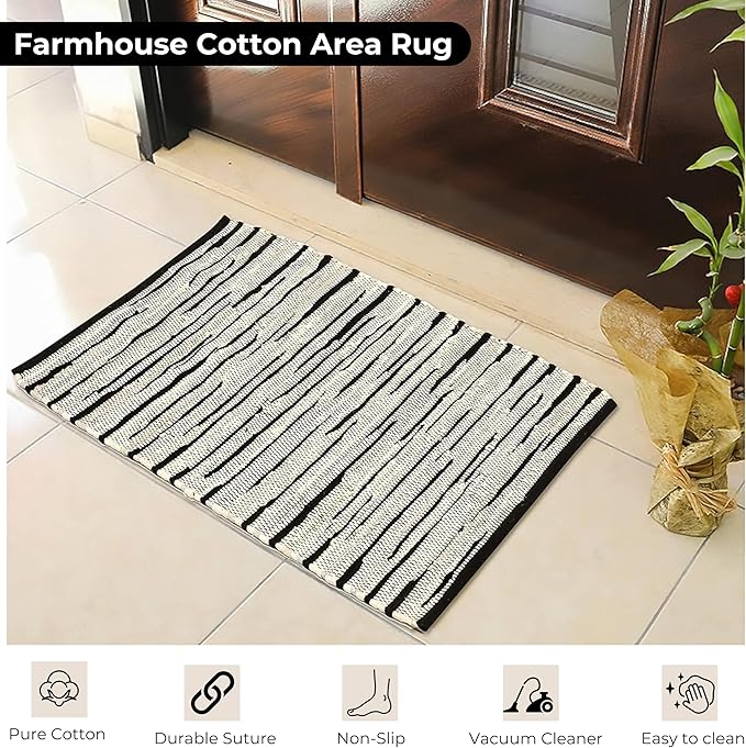 Handmade Woven Tonal Chindi Rug 24 x 36 Inch, Reversible Cotton Braided Area Rug, Grey Multi Farmhouse Throw Rug for Entryway, Kitchen, Bathroom, Bedroom and Living Room