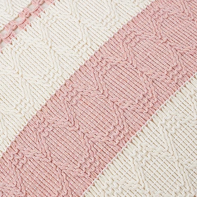 Fancy Homi Set of 2 Boho Pink Decorative Throw Pillow Cover 18x18 Inch for Couch Bed Sofa, Aesthetic Modern Organic Farmhouse Home Decor, Soft Cotton Cute Accent Macrame Woven Cushion Case