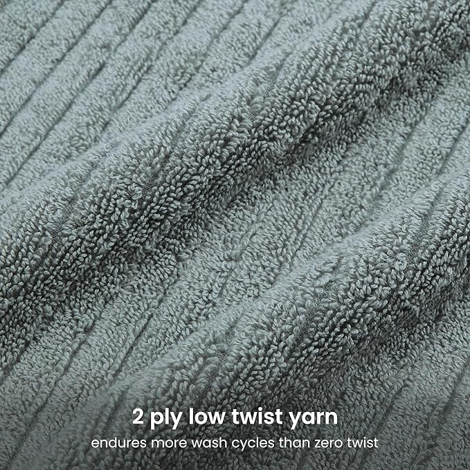 BIOWEAVES 100% Organic Cotton 6-Piece Luxury Bathroom Ribbed Towel Set GOTS Certified 700 GSM, 2 Bath Towel, 2 Hand Towel & 2 Wash Cloths - ICY Fjord