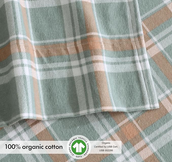 RUVANTI Flannel Sheets Full Size - GOTS Certified 100% Organic Cotton, 4 Piece Warm, Soft & Breathable Set, Deep Pocket Snug Fit, Double Brushed Cozy All Season Bedding, Spruce Blue