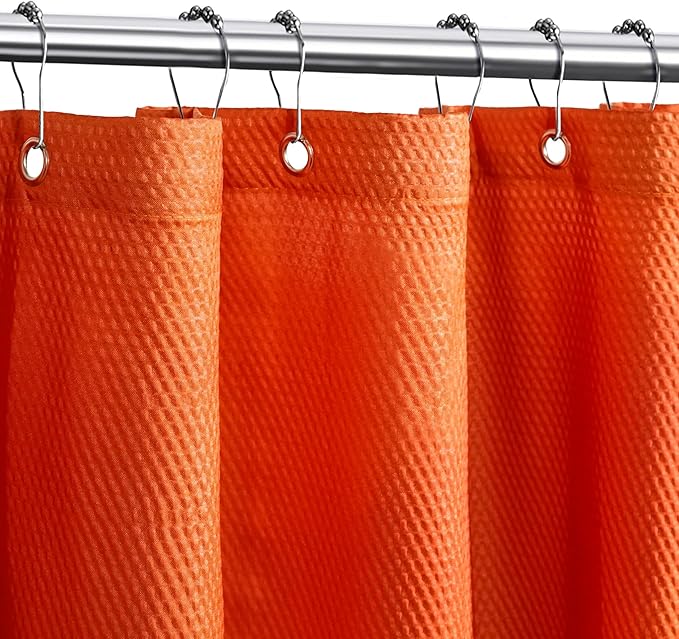 Tititex Solid Burnt Ochre Orange Cloth Fabric Shower Curtain Liner with 2 Magnets - Texture Soft Hotel Quality Shower Liner, Light-Weight & Machine Washable 72x72 inch