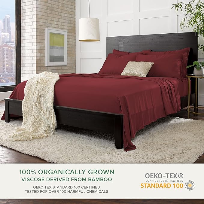 Queen Pillowcases by Pure Bamboo, Genuine 100% Organic Viscose Derived from Bamboo, Luxuriously Soft & Cooling, Double Stitching, Envelope Closure (2 Queen Pillowcases, Merlot)