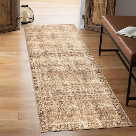 Keen Home Design 30"x120" Rug - Machine Washable Runner Rug with Non-Slip Backing, Ideal for Hallway, Entryway, Kitchen, Laundry Room - Vintage, Easy Clean, Durable, Low Pile - (2'6" x 10')