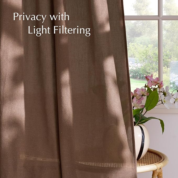 NICETOWN Linen Gold Brown Curtains for Living Room, Rod Pocket & Back Tab Privacy Added Thick Linen Weave with Light Filtering Window Treaments for Bedroom, W55 x L102, 2 Panels