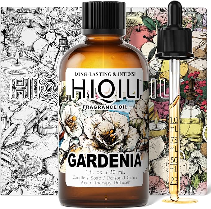 HIQILI Gardenia Fragrance Oil, DIY Women Perfume & Body Spray - 1 Fl Oz | Add to Essential Oil Diffuser, DIY Candle & Soap, Long-Lasting Floral Scent, Pet Safe, Graduated Dropper Included