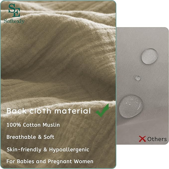 SE SOFTEXLY Muslin Duvet Cover Queen Size, 100% Washed Cotton Duvet Cover Set, Ultra Soft Comforter Cover Linen Like, 3 Pieces Minimalist Gauze Duvet Cover with 2 Pillowcases, 68"x90", Oatmeal