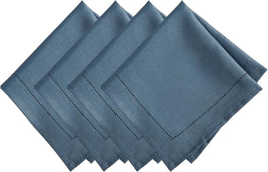 Elrene Home Fashions Alison Eyelet Border Design Cloth Wrinkle Resistant Fabric Dinner Napkin, Set of 4, 17"x17", Copen Blue