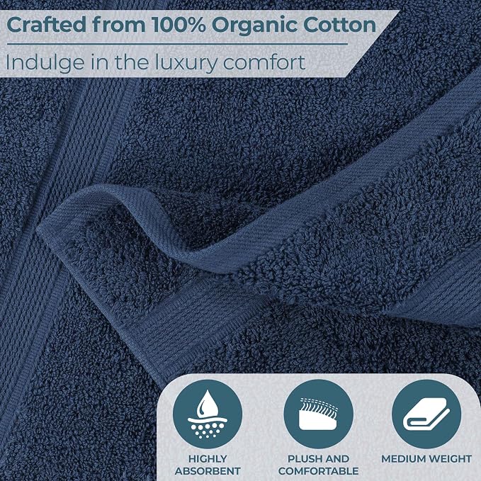 Superior 100% Organic Cotton Bath Towel Set of 3, Daily Use for Bathroom, Guest Bath, Quick Dry, Spa, Resort Towels, Absorbent, Home Essentials, 3-Piece Bath Towels, Oregon Collection, Navy Blue
